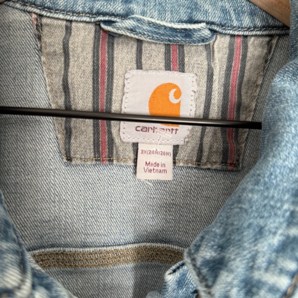CARHARTT - Rugged Flex Benson Button Front Stretch Blue Denim Jacket - 3x 24/26 - Picture 7 of 12